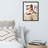 The Winer – Abstract Woman Drinking Wine in Bed Framed Wine Poster